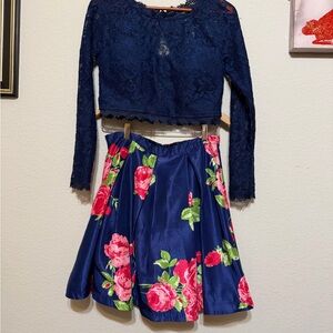 Sequin Hearts Navy and Floral Dress